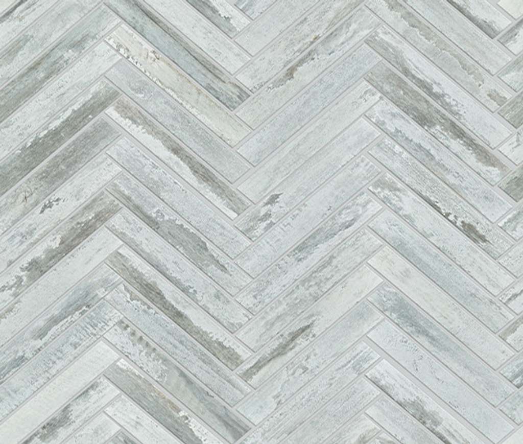 Fusion Herringbone Mosaic Tile & Stone - Titanium Swatch Image
