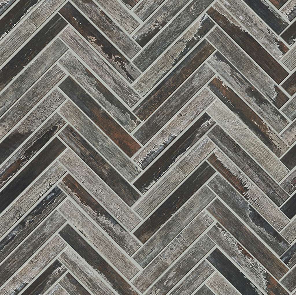 Fusion Herringbone Mosaic Tile & Stone - Copper Swatch Image
