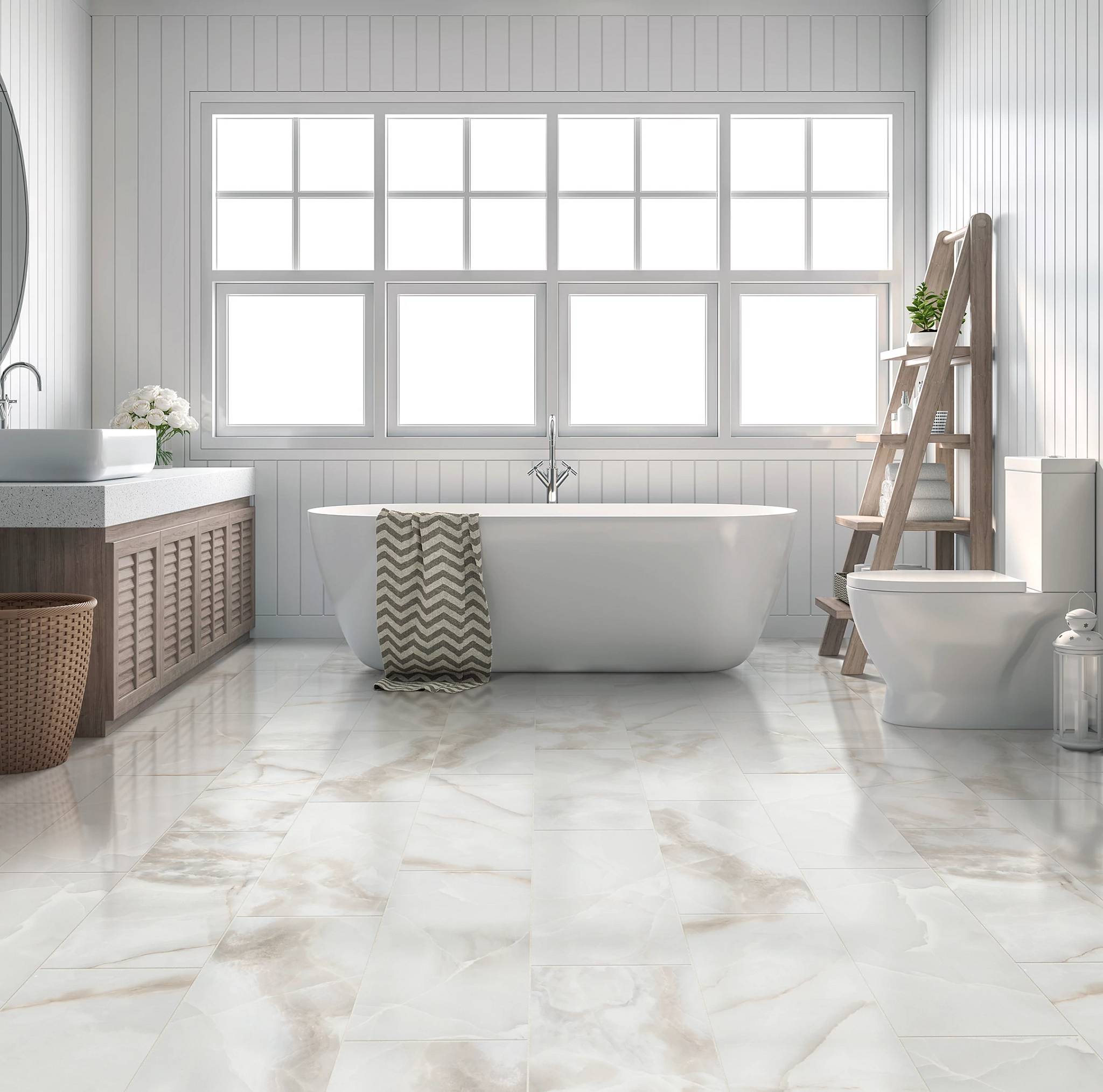 Style - Gemstone 12x24 Polished,  Color - WHITE - Room Scene