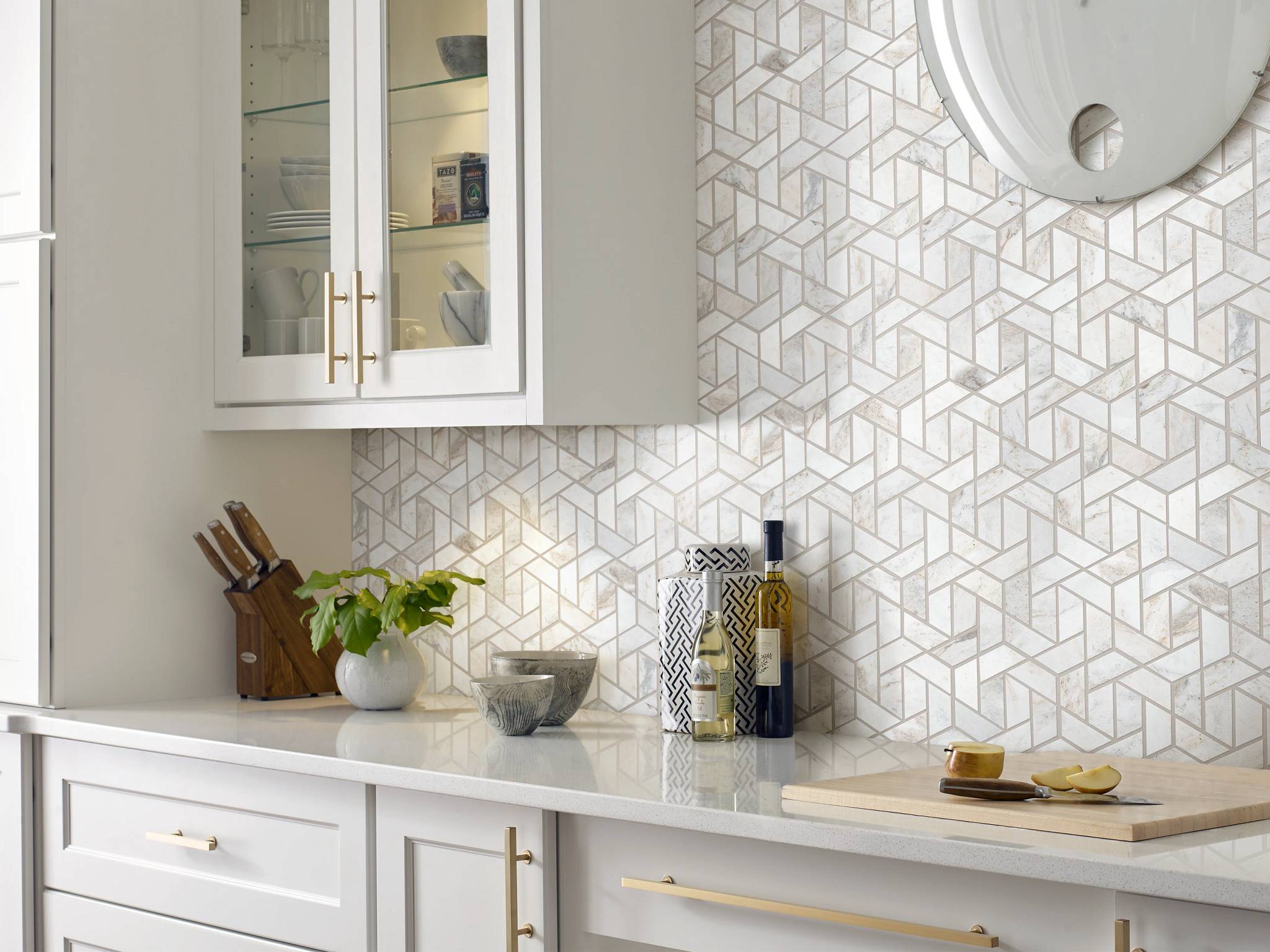 Style - Chateau Double Hexagon Mosaic,  Color - CASHMERE WHITE - Room Scene