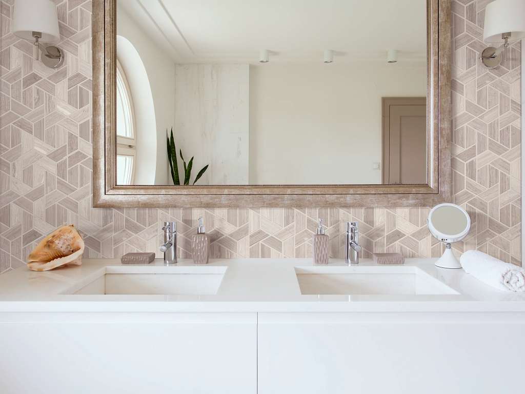 Chateau Double Hexagon Mosaic Tile & Stone - Rockwood Room Scene Image