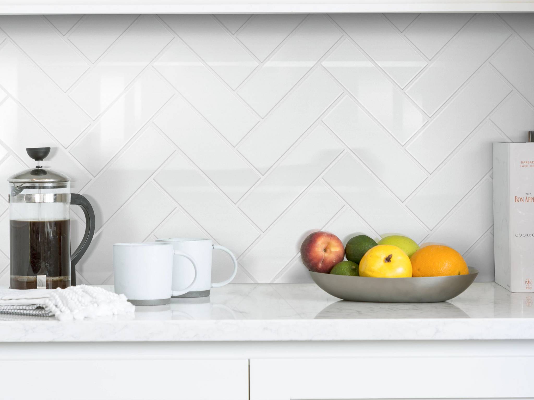 Style - Grandeur Herringbone Gloss,  Color - WHITE - Room Scene