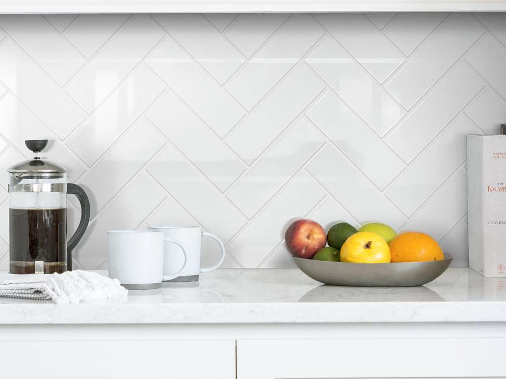 Grandeur Herringbone Gloss Tile & Stone - White Room Scene Image