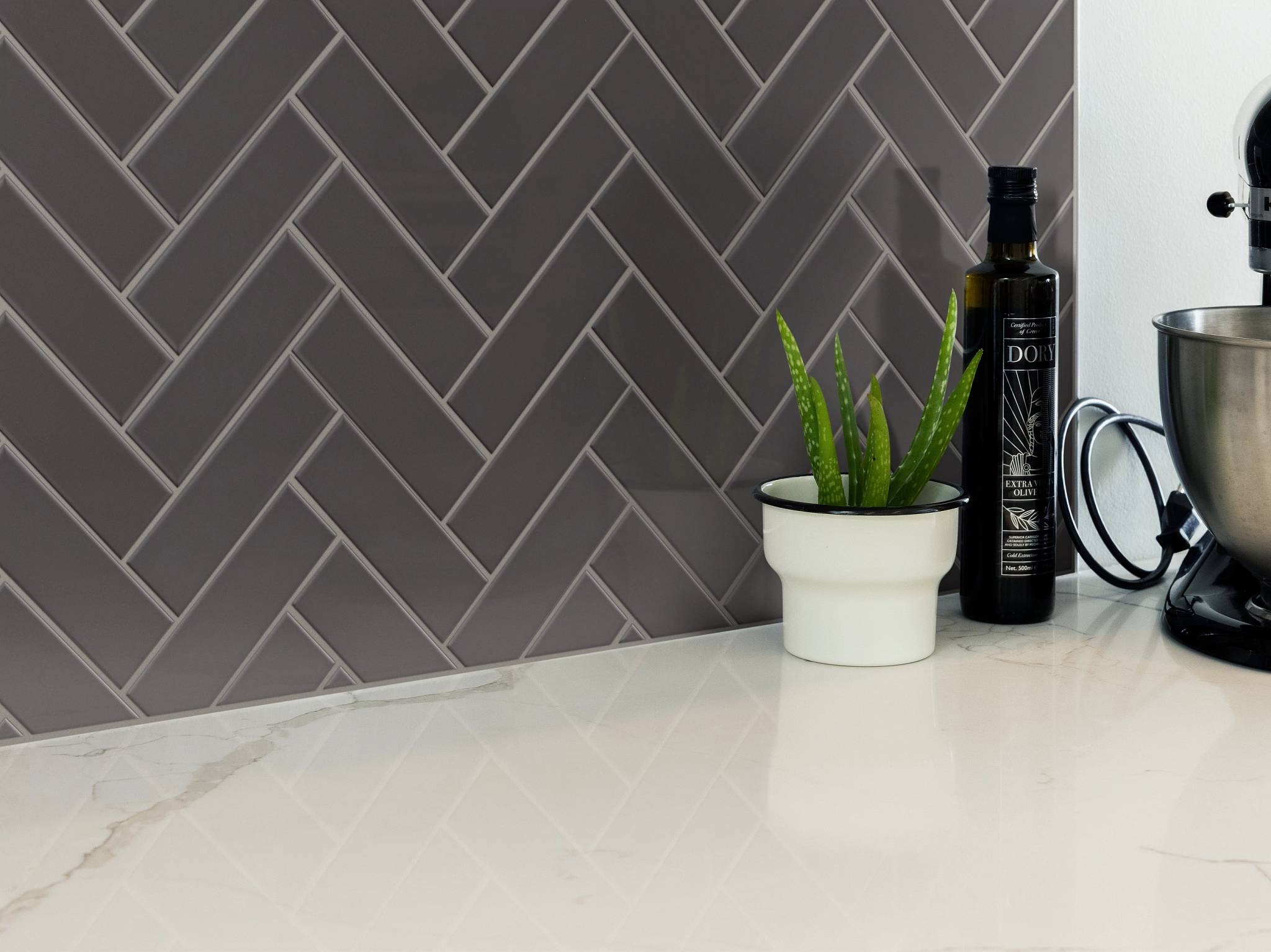 Style - Grandeur Herringbone Gloss,  Color - CARBON - Room Scene