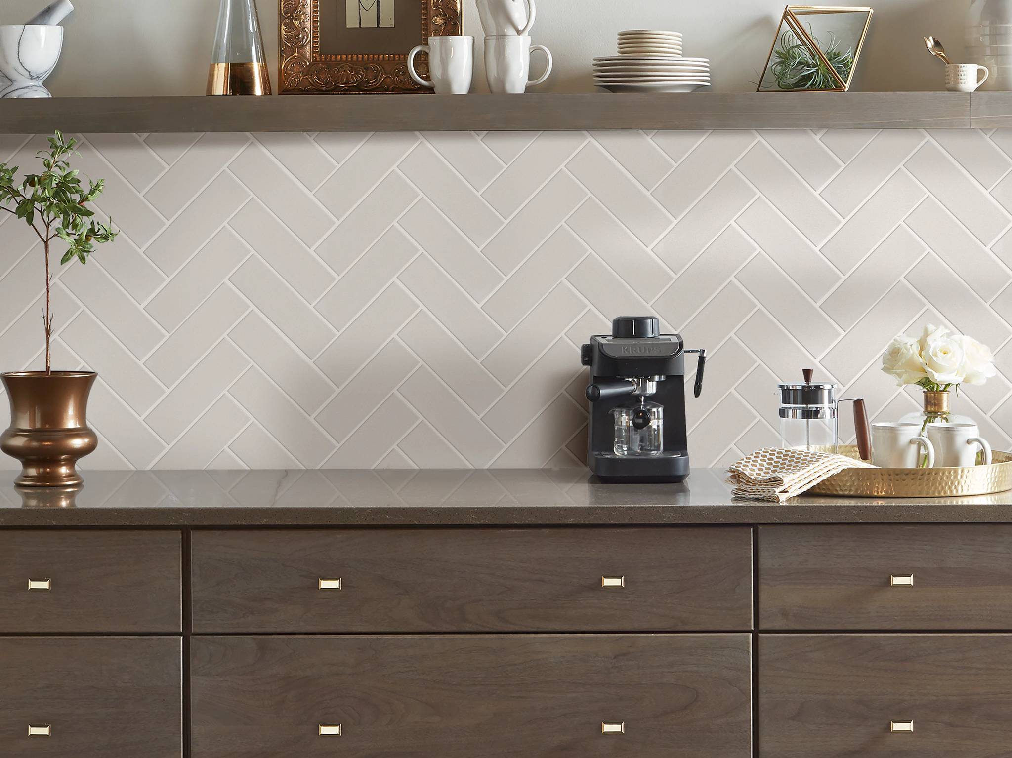 Style - Grandeur Herringbone Matte,  Color - WARM GREY - Room Scene