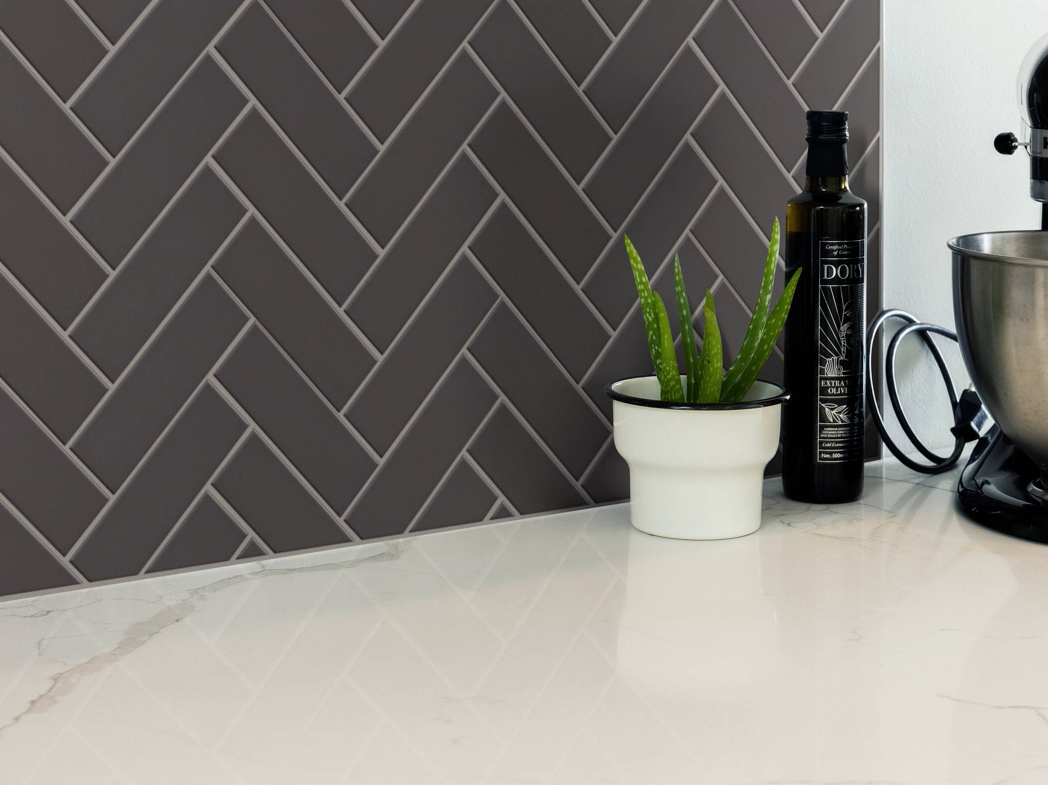 Style - Grandeur Herringbone Matte,  Color - CARBON - Room Scene