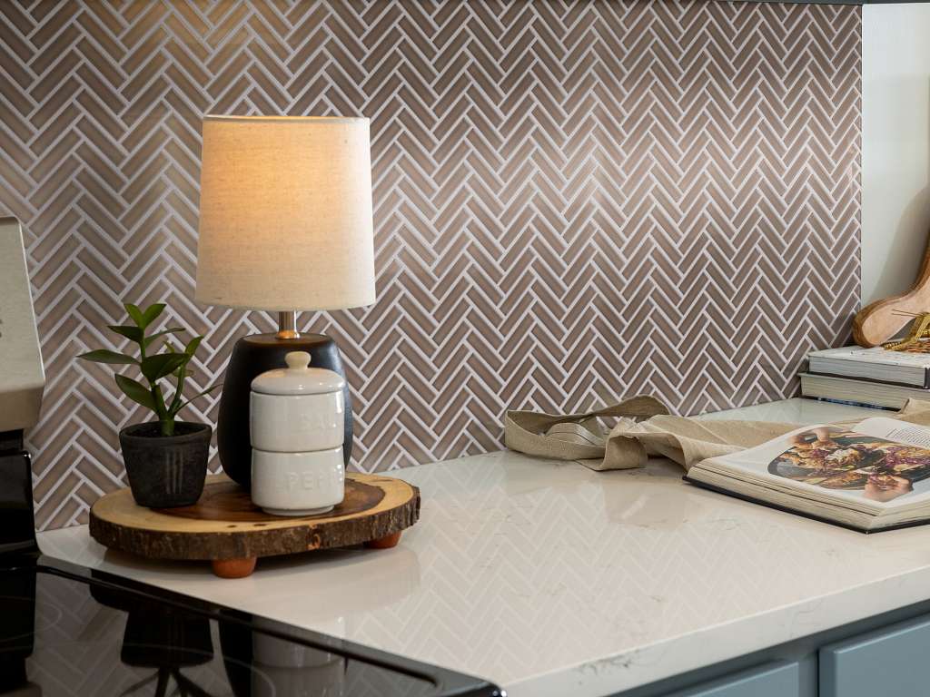 Ascendant Herringbone Tile & Stone - Balanced Taupe Room Scene Image