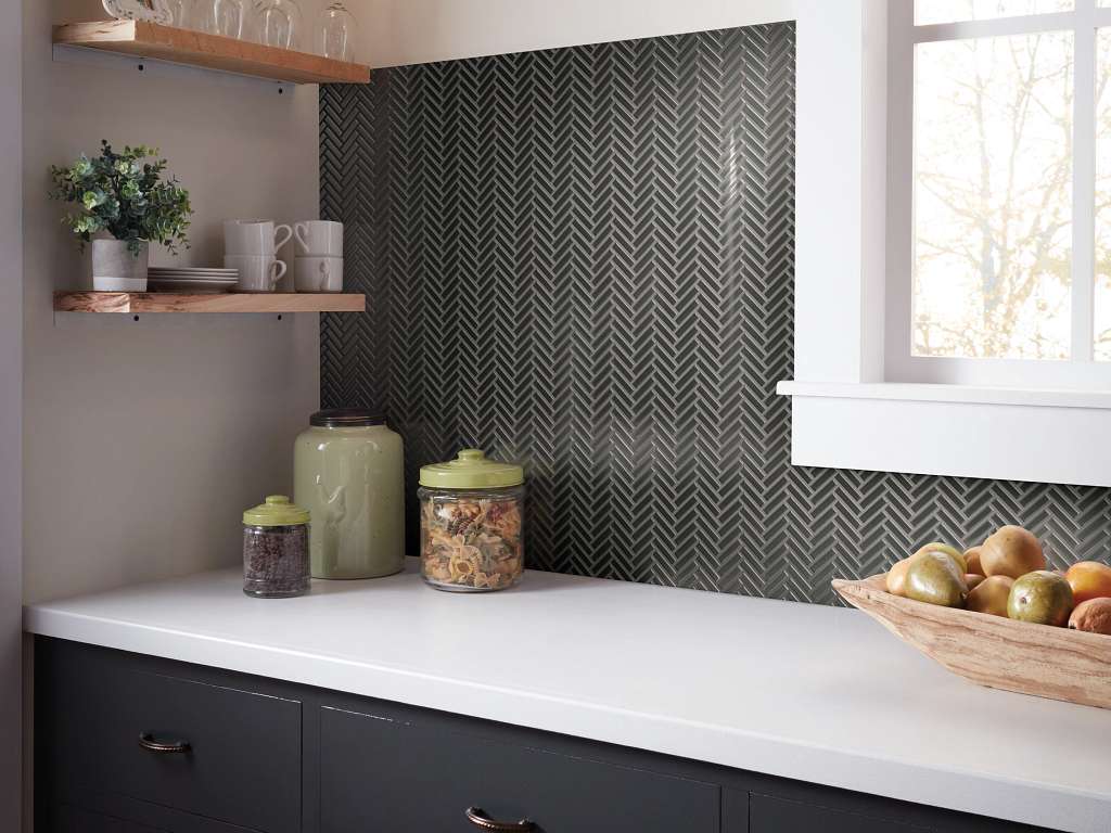 Ascendant Herringbone Tile & Stone - Abyss Room Scene Image