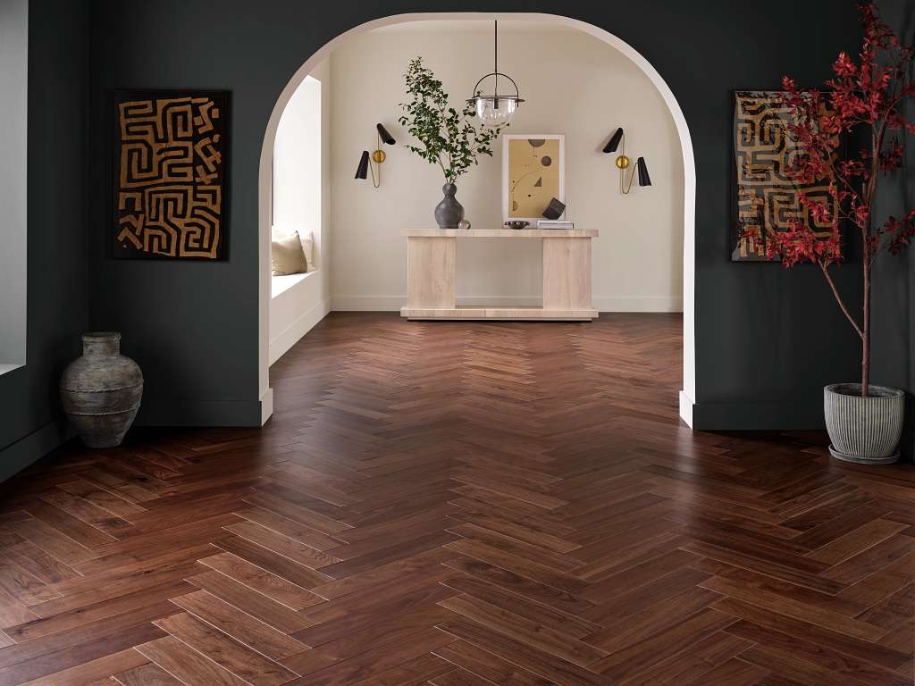 Revival Walnut Herringbone Engineered Hardwood - Rye Room Scene Image