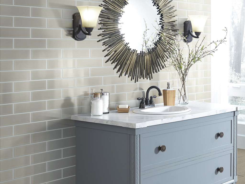 Cardinal 3x12 Glass Tile & Stone - Mist Room Scene Image