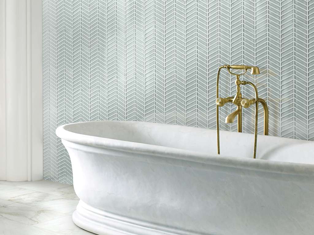 Cardinal Chevron Glass Mosaic Tile & Stone - Shadow Room Scene Image