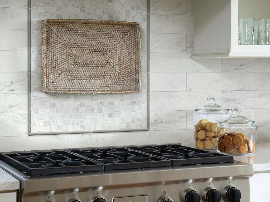 Chateau Basketweave Mosaic Tile & Stone - Bianco Carrara Room Scene Image
