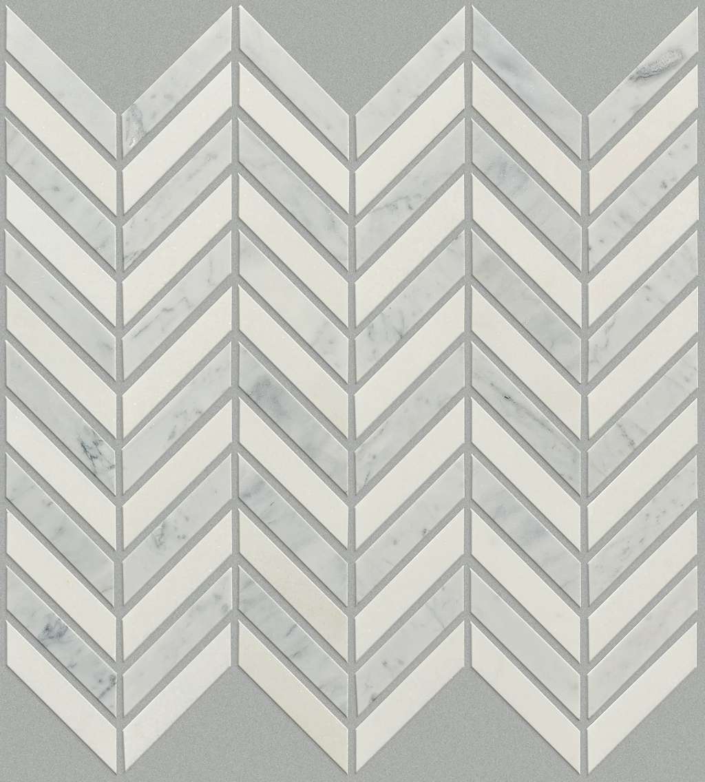Chateau Chevron Mosaic Tile & Stone - Biancocarrara/thassos  Swatch Image 