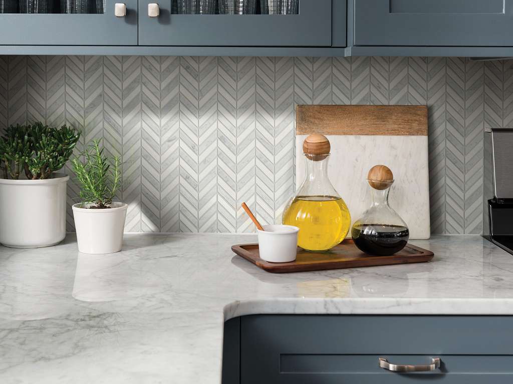 Chateau Chevron Mosaic Tile & Stone - Biancocarrara/thassos Room Scene Image