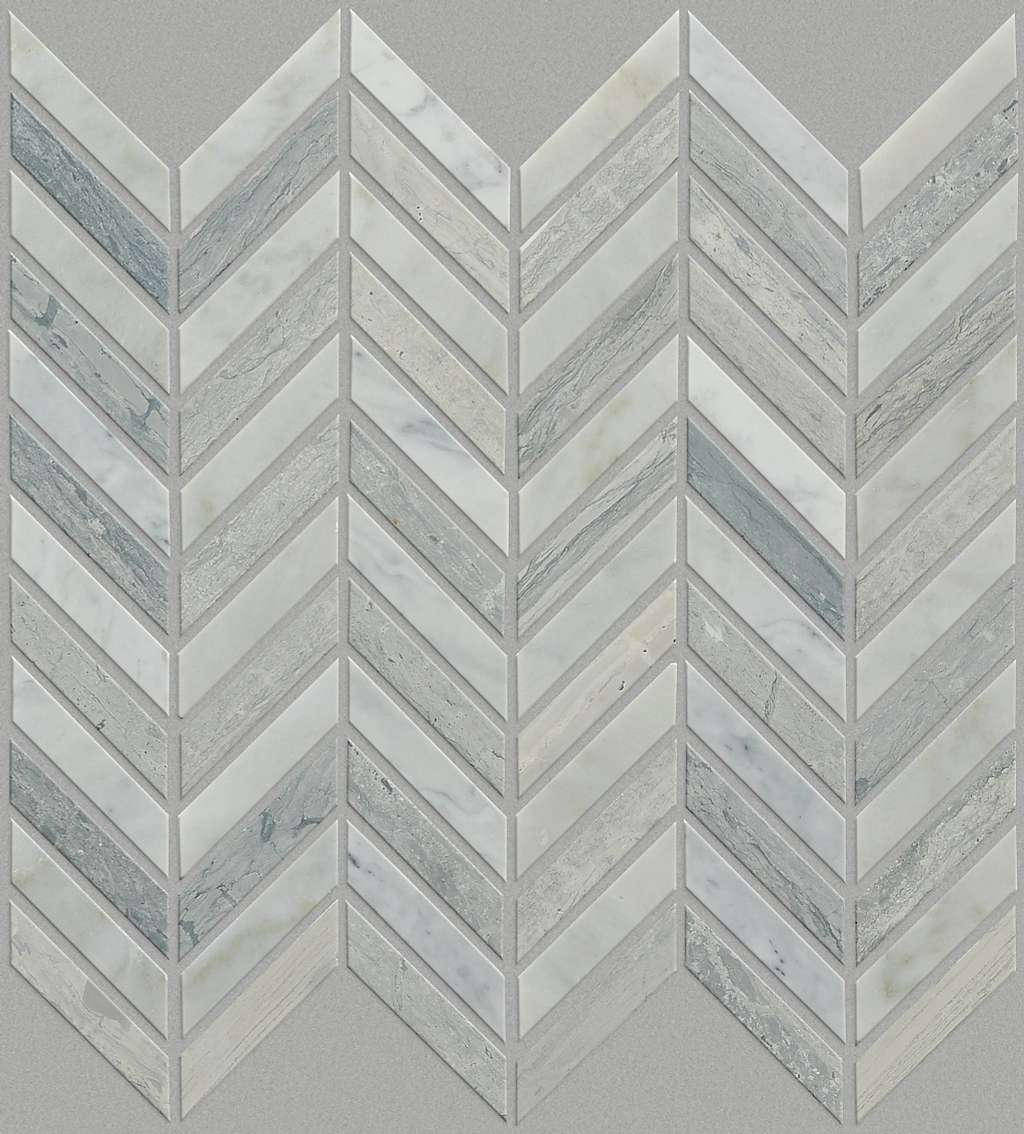 Chateau Chevron Mosaic Tile & Stone - Biancocarrara/blue Grigio  Swatch Image 