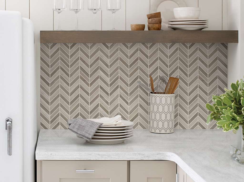 Chateau Chevron Mosaic Tile & Stone - Rockwood/urban Grey Room Scene Image
