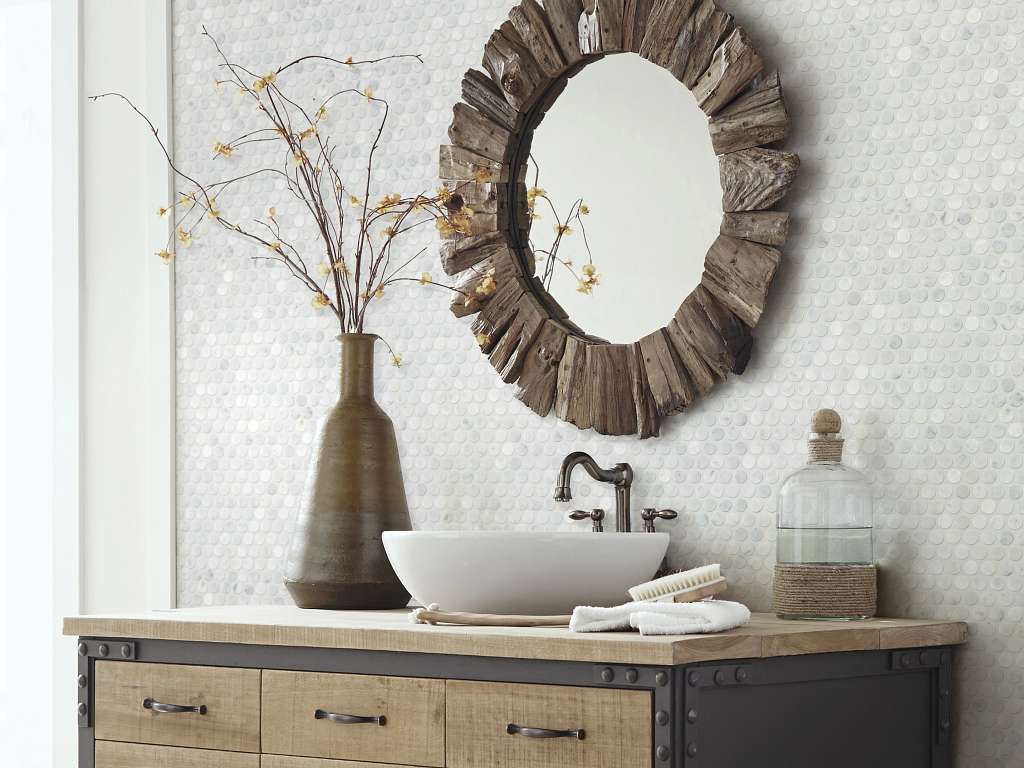 Chateau Penny Round Mosaic Tile & Stone - Bianco Carrara Room Scene Image