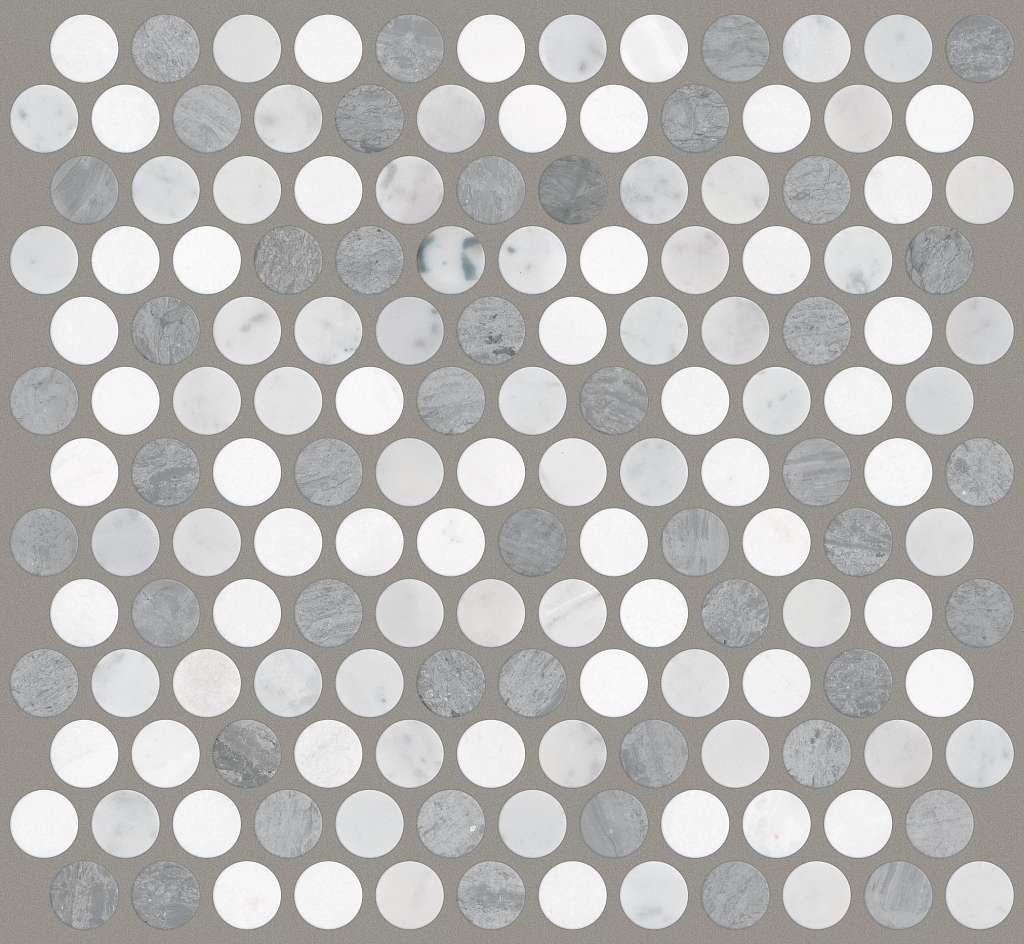 Chateau Penny Round Mosaic Tile & Stone - Bian/carr/blu Grigio  Swatch Image 