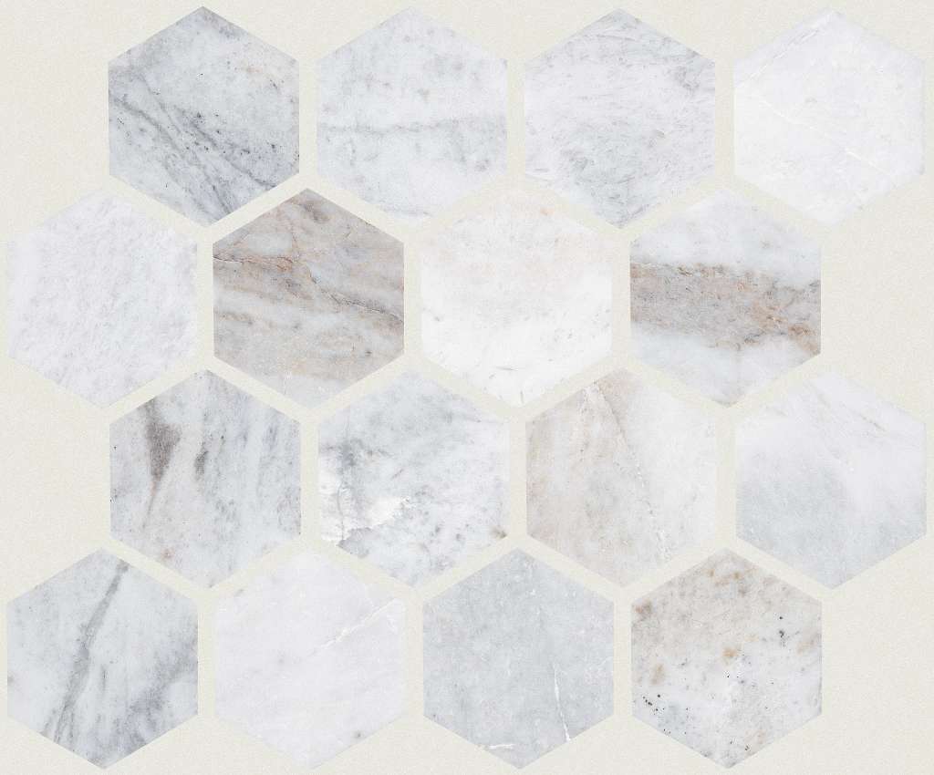 Chateau Hexagon Mosaic Tile & Stone - Cashmere White  Swatch Image 