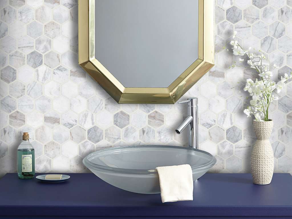 Chateau Hexagon Mosaic Tile & Stone - Cashmere White Room Scene Image