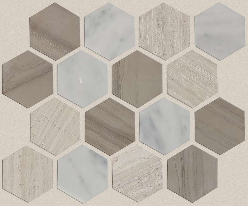 Chateau Hexagon Mosaic Tile & Stone - Bianco C Rockw  Swatch Image 