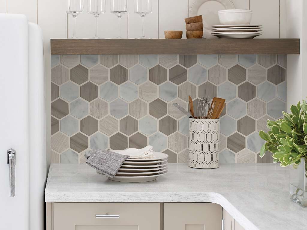 Chateau Hexagon Mosaic Tile & Stone - Bianco C Rockw Room Scene Image