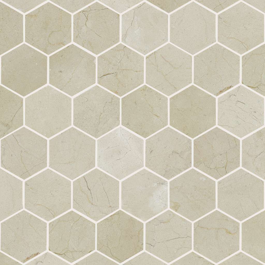 Chateau Hexagon Mosaic Tile & Stone - Crema Marfil  Swatch Image 