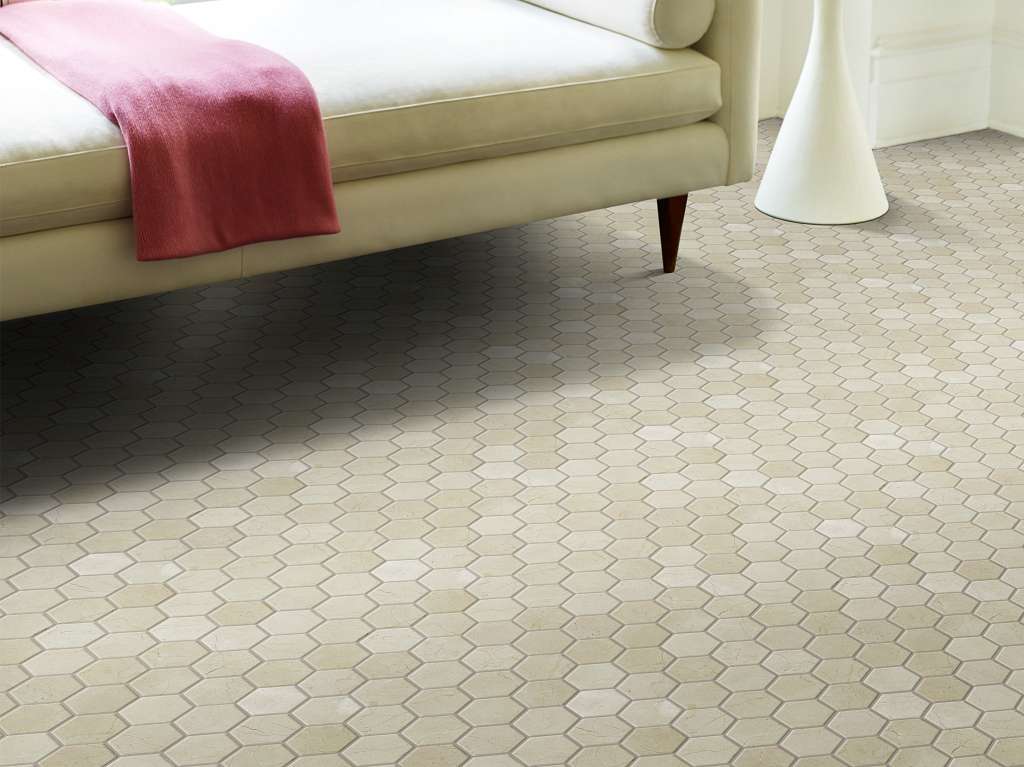 Chateau Hexagon Mosaic Tile & Stone - Crema Marfil Room Scene Image