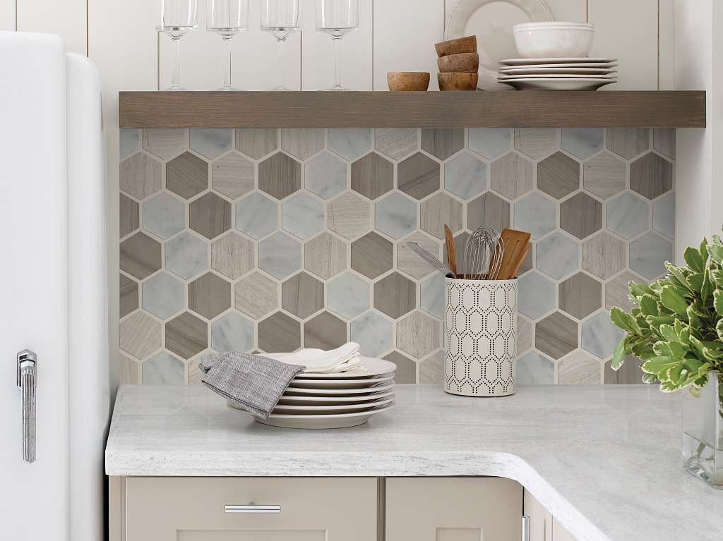 Pearl Mosaic Hexagon Mosaic Tile & Stone - Bianco C Rockw Room Scene Image