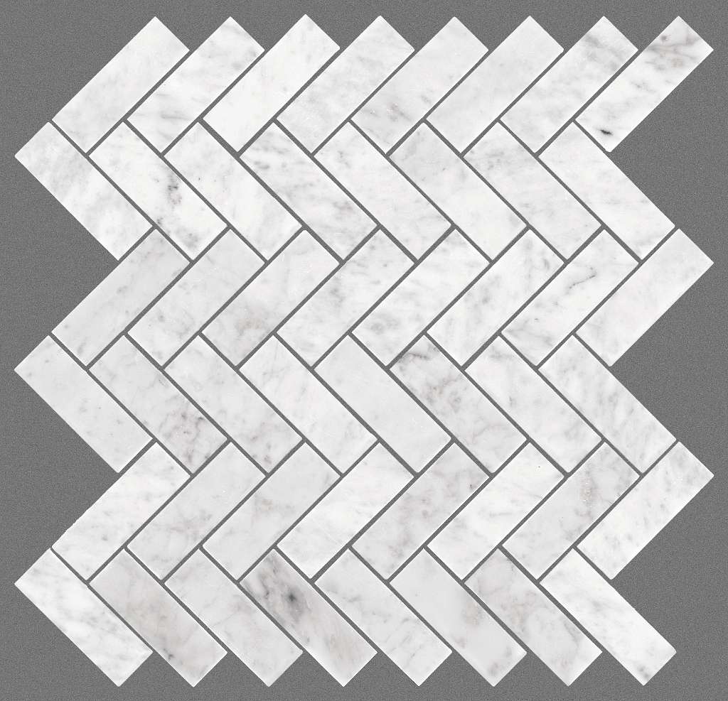 Pearl Herringbone Mosaic Tile & Stone - Bianco Carrara  Swatch Image 