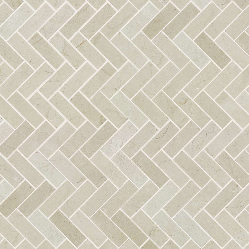 Pearl Herringbone Mosaic Tile & Stone - Crema Marfil  Swatch Image 