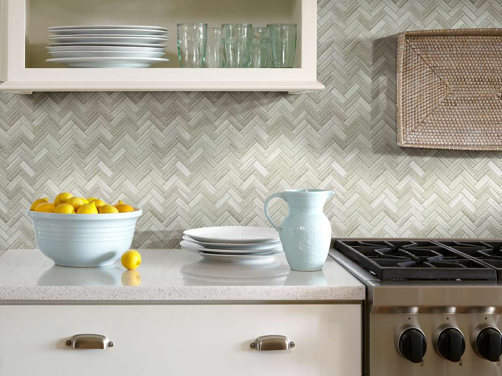 Pearl Herringbone Mosaic Tile & Stone - Rockwood Room Scene Image