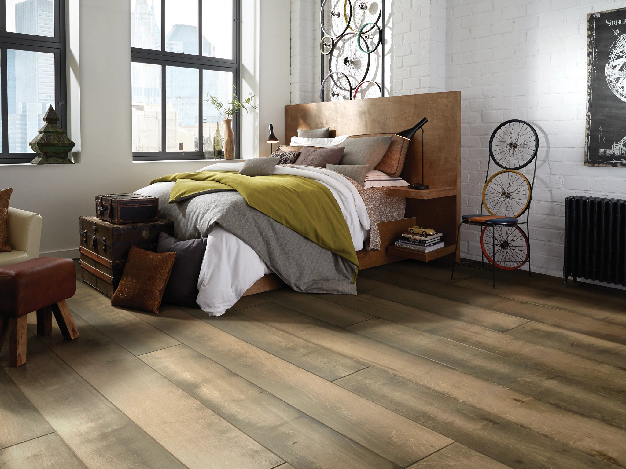 Cozy bedroom with durable hardwood flooring