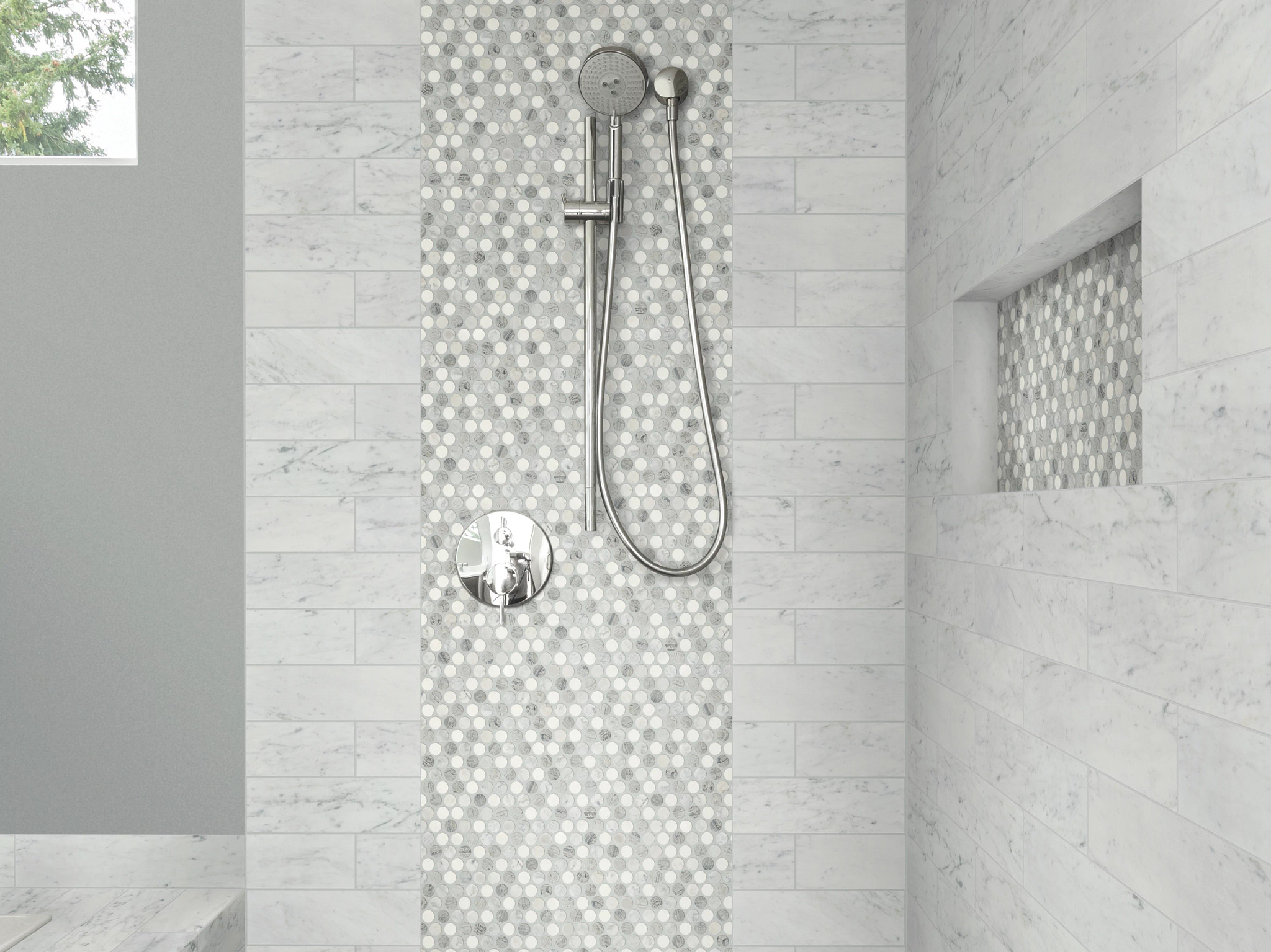 Estate Penny Round Mosaic - Bian/Carr/Blu G - TG10B_00511